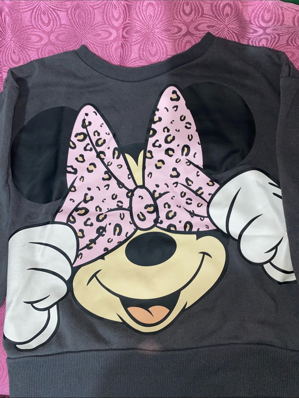 Disney Minnie Mouse Black Sweatshirt with Pink Leopard Bow